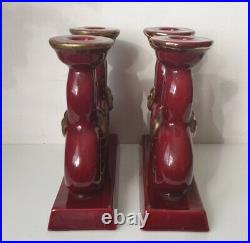 2 bougeoirs CAB ceramique faience art deco ancien vintage rouge sang de boeuf