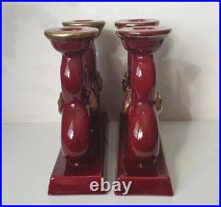 2 bougeoirs CAB ceramique faience art deco ancien vintage rouge sang de boeuf
