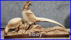 2 groupes de sculptures de faisans en céramique émaillées époque Art Déco