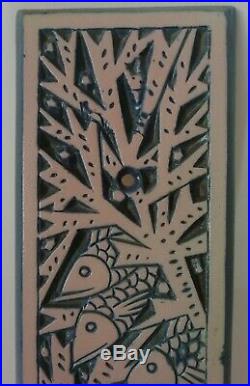 2 plaques décoratives céramique Art-Déco 1930 décor de Poissons MOUGIN Nancy