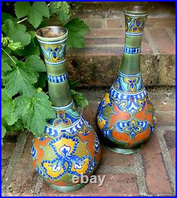 2 vases GOUDA HOLLAND faïence 619/3 DG 579 céramique Art Déco Nouveau Delft XXE
