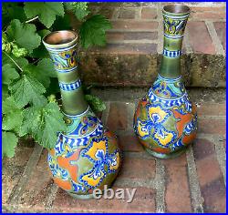 2 vases GOUDA HOLLAND faïence 619/3 DG 579 céramique Art Déco Nouveau Delft XXE