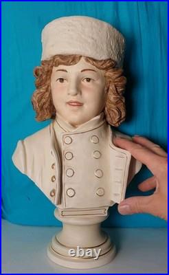 39 cm sculpture buste bernard bloch 19 eme majolique art deco nouveau jugendstil