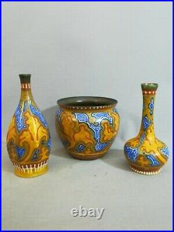3 Beau Vases En Ceramique Gouda Hollande Art Déco Très Bon État, Voir Les Photos