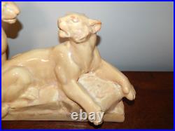 ANCIENNE SCULPTURE Art Déco Céramique Craquelé Lionne ODYV Odette Berlot Mussier