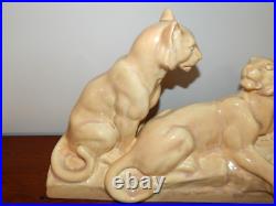 ANCIENNE SCULPTURE Art Déco Céramique Craquelé Lionne ODYV Odette Berlot Mussier