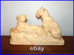 ANCIENNE SCULPTURE Art Déco Céramique Craquelé Lionne ODYV Odette Berlot Mussier