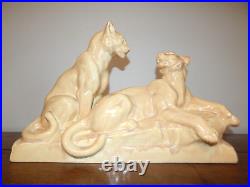 ANCIENNE SCULPTURE Art Déco Céramique Craquelé Lionne ODYV Odette Berlot Mussier
