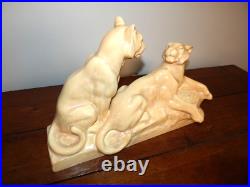 ANCIENNE SCULPTURE Art Déco Céramique Craquelé Lionne ODYV Odette Berlot Mussier