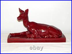 ANCIENNE SCULPTURE Art Déco en Céramique Rouge Biche Signé Bonome