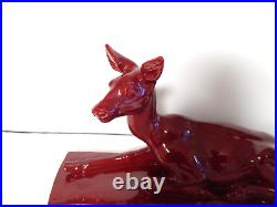 ANCIENNE SCULPTURE Art Déco en Céramique Rouge Biche Signé Bonome