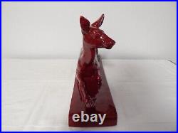 ANCIENNE SCULPTURE Art Déco en Céramique Rouge Biche Signé Bonome