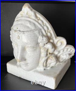 ANCIENNE SCULPTURE STATUETTE CERAMIQUE FAIENCE Kachelofen ALSACE poêle ART DÉCO