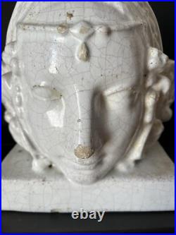 ANCIENNE SCULPTURE STATUETTE CERAMIQUE FAIENCE Kachelofen ALSACE poêle ART DÉCO
