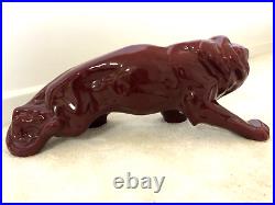 ANCIENNE STATUE ANIMALIERE LION EN FAIENCE CERAMIQUE ART DECO vintage an 40