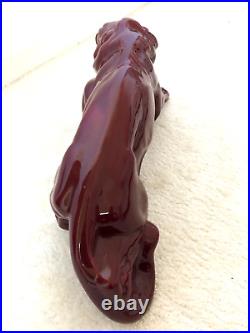 ANCIENNE STATUE ANIMALIERE LION EN FAIENCE CERAMIQUE ART DECO vintage an 40