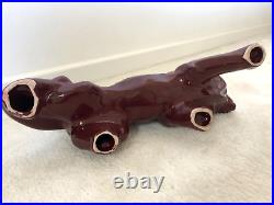 ANCIENNE STATUE ANIMALIERE LION EN FAIENCE CERAMIQUE ART DECO vintage an 40
