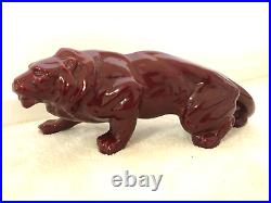 ANCIENNE STATUE ANIMALIERE LION EN FAIENCE CERAMIQUE ART DECO vintage an 40