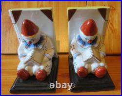 ART DECO art nouveau CLOWNS Paire de serre livres en céramique JK