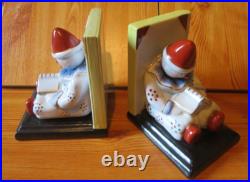 ART DECO art nouveau CLOWNS Paire de serre livres en céramique JK