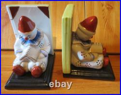 ART DECO art nouveau CLOWNS Paire de serre livres en céramique JK