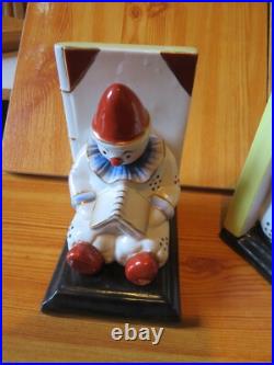 ART DECO art nouveau CLOWNS Paire de serre livres en céramique JK