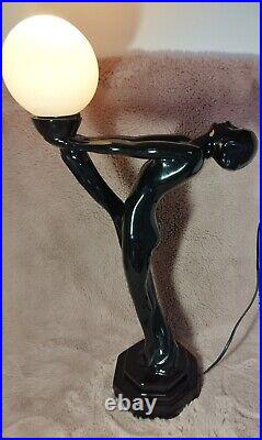 ART DECO veilleuse lampe de salon sculpture femme Céramique Noire