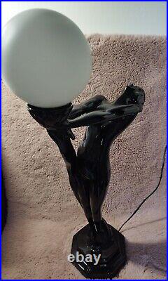 ART DECO veilleuse lampe de salon sculpture femme Céramique Noire