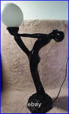 ART DECO veilleuse lampe de salon sculpture femme Céramique Noire