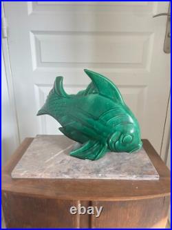 Ancien Grand Poisson Céramique Vert LEJAN Art Déco 40 cm Ancien Grand Poisson Céramique Vert LEJAN Art Déco 40 cm