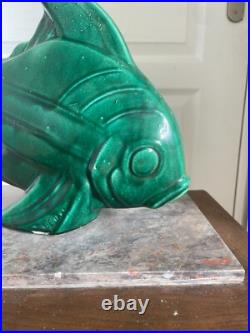 Ancien Grand Poisson Céramique Vert LEJAN Art Déco 40 cm Ancien Grand Poisson Céramique Vert LEJAN Art Déco 40 cm