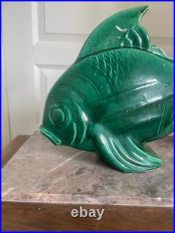 Ancien Grand Poisson Céramique Vert LEJAN Art Déco 40 cm Ancien Grand Poisson Céramique Vert LEJAN Art Déco 40 cm