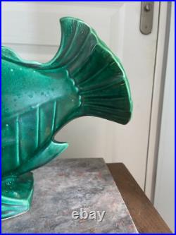 Ancien Grand Poisson Céramique Vert LEJAN Art Déco 40 cm Ancien Grand Poisson Céramique Vert LEJAN Art Déco 40 cm