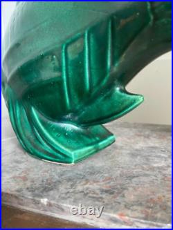 Ancien Grand Poisson Céramique Vert LEJAN Art Déco 40 cm Ancien Grand Poisson Céramique Vert LEJAN Art Déco 40 cm