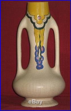 Ancien Imposant Vase émaux Art Déco céramique Belgique 1930