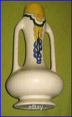 Ancien Imposant Vase émaux Art Déco céramique Belgique 1930
