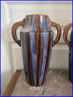 Ancien Paire Vase Céramique Emaillée Amphore Art Déco VIERZON Louis Gueule