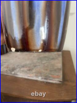 Ancien Paire Vase Céramique Emaillée Amphore Art Déco VIERZON Louis Gueule
