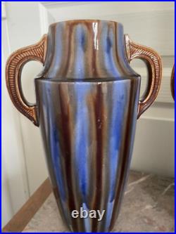 Ancien Paire Vase Céramique Emaillée Amphore Art Déco VIERZON Louis Gueule