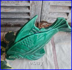 Ancien Poisson Ceramique Lejan Vert Art Deco