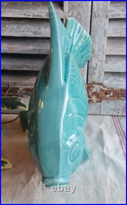 Ancien Poisson Ceramique Lejan Vert D'eau Art Deco