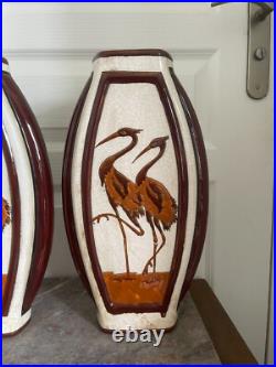 Ancien Vase Céramique Craquelé Méplat Art Déco Echassier KERALOUVE LA LOUVIERE Ancien Vase Céramique Craquelé Méplat Art Déco Echassier KERALOUVE LA LOUVIERE