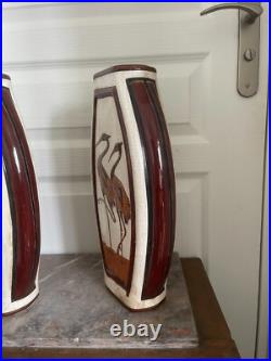 Ancien Vase Céramique Craquelé Méplat Art Déco Echassier KERALOUVE LA LOUVIERE Ancien Vase Céramique Craquelé Méplat Art Déco Echassier KERALOUVE LA LOUVIERE