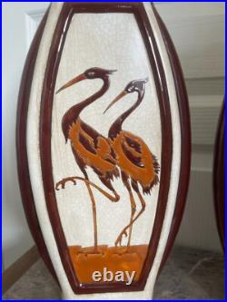 Ancien Vase Céramique Craquelé Méplat Art Déco Echassier KERALOUVE LA LOUVIERE Ancien Vase Céramique Craquelé Méplat Art Déco Echassier KERALOUVE LA LOUVIERE