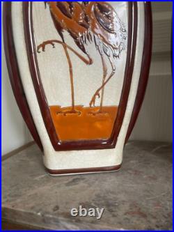 Ancien Vase Céramique Craquelé Méplat Art Déco Echassier KERALOUVE LA LOUVIERE Ancien Vase Céramique Craquelé Méplat Art Déco Echassier KERALOUVE LA LOUVIERE