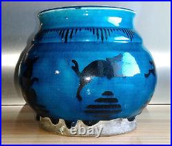 Ancien Vase En Ceramique Vernissée À Décor D'animaux Époque Art Déco