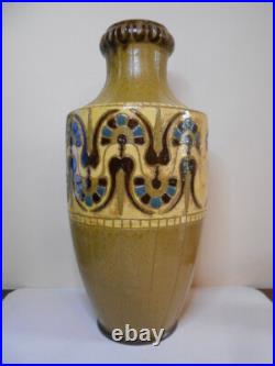 Ancien grand vase en céramiques Art Nouveau Déco signé De Lamazière h. 41,3 cm