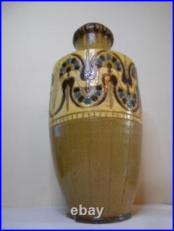Ancien grand vase en céramiques Art Nouveau Déco signé De Lamazière h. 41,3 cm