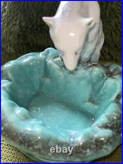 Ancien ours blanc ceramique art deco avec bassin d eau zoo 1920/1940