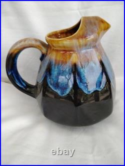 Ancien pichet carafe vase faience irisee gres flamme ceramique bleu art deco